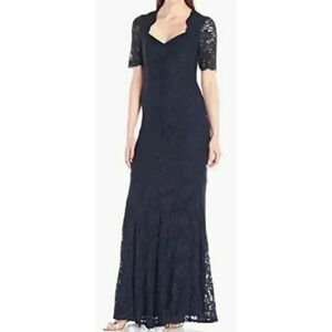 Decode 1.8 Women's Glitter Lace Short Sleeve Mermaid Gown, Navy, 2